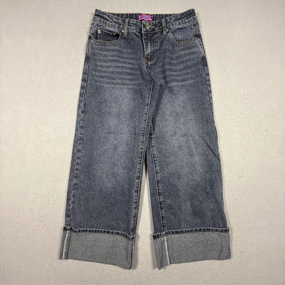 Edikted Wide Leg Jeans Dark Wash Blue Cuffed Hem Denim Pants Womens XS